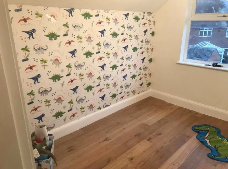 Refinished oak floor in a child's bedroom